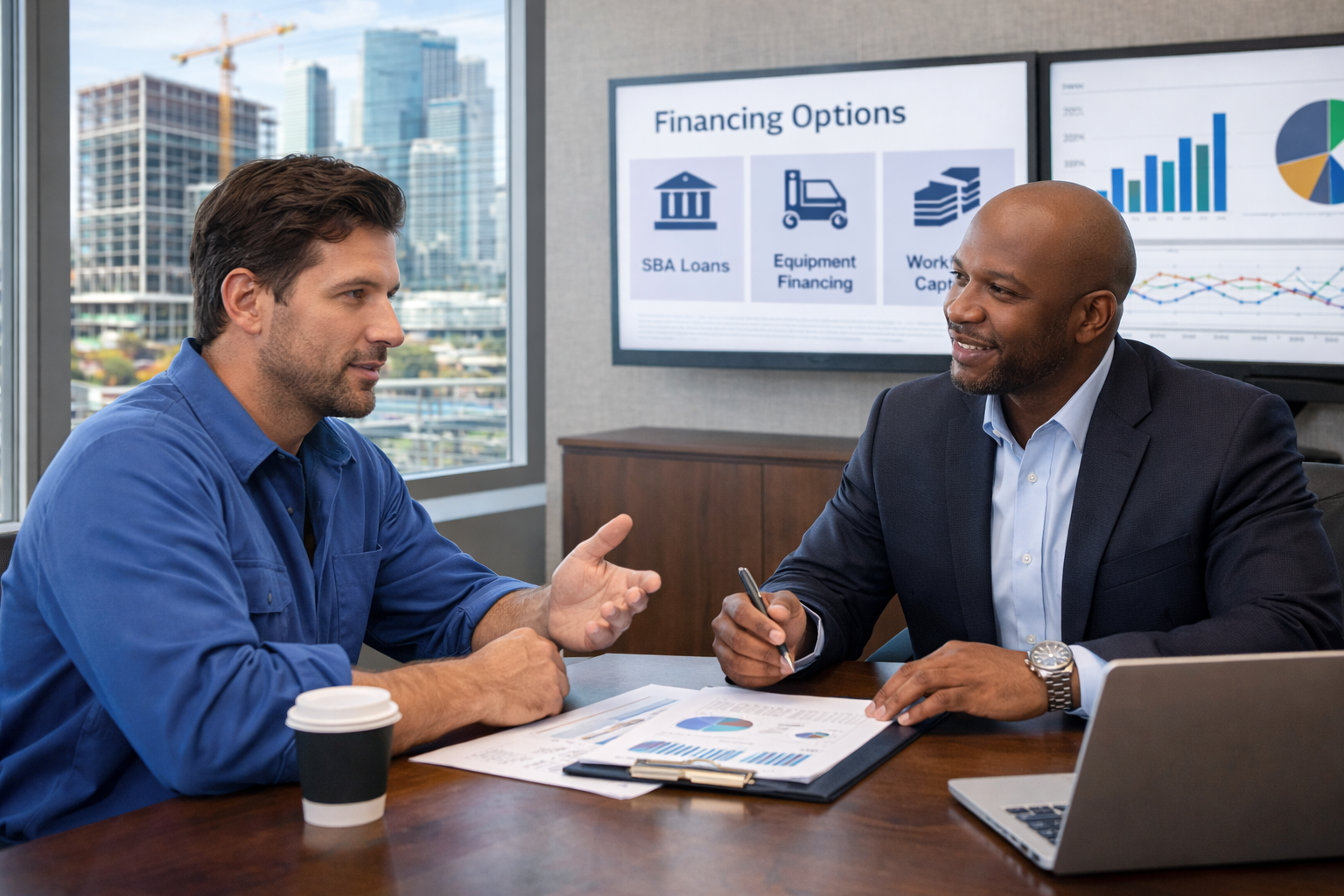 Business owner discussing financing options with capital advisor
